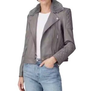 Samantha Sipos Genuine Lamb Leather Moto Jacket Dove Gray Size XS #912